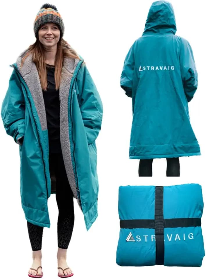 Adult Waterproof Changing Robe Super Soft Fleece Lining-Waterproof Windproof Oversized Coat for Changing Swimming and Watersports. With Compression Straps