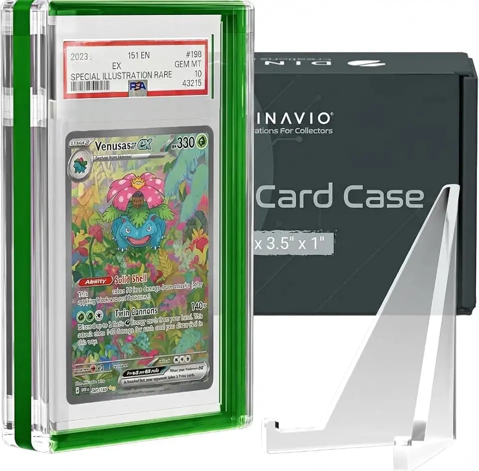 Dinavio Crafthouse PSA Graded Card Display Acrylic Case for Standard PSA and CGC Slabs - Slab Case - PSA Card Case - Graded Card Display Case - Updated Dimensions - Stand Included (Green Border)