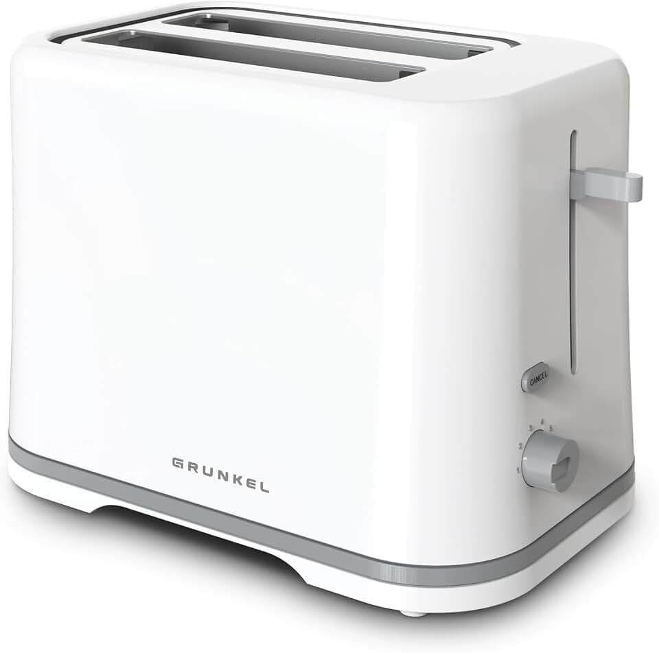 Grunkel - TSB-EASYTOAST - Double slot toaster with electronic 6-stage browning control - Shut-off function, crumb drawer and cable rewind - 870 W - white