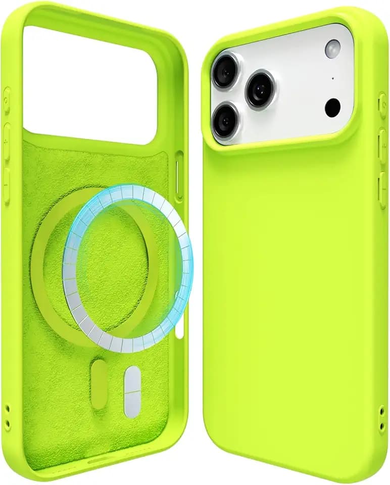 oakxco Silicone Case for iPhone 17 Pro Max/ 18 Pro Max Compatible with Magsafe Magnetic Wireless Charging, Slim Thin Soft Rubber Gel with Magnet, Matte TPU Mag Cover for Women Men, Neon Green Lime