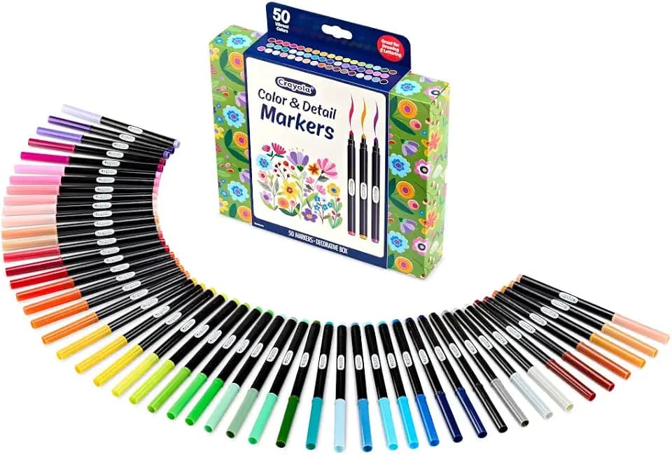 Crayola Color & Detail Marker Set (50ct) Drawing Markers for Adults, Art Markers, Graphic & Fine Tip, Gift for Teens & Adults