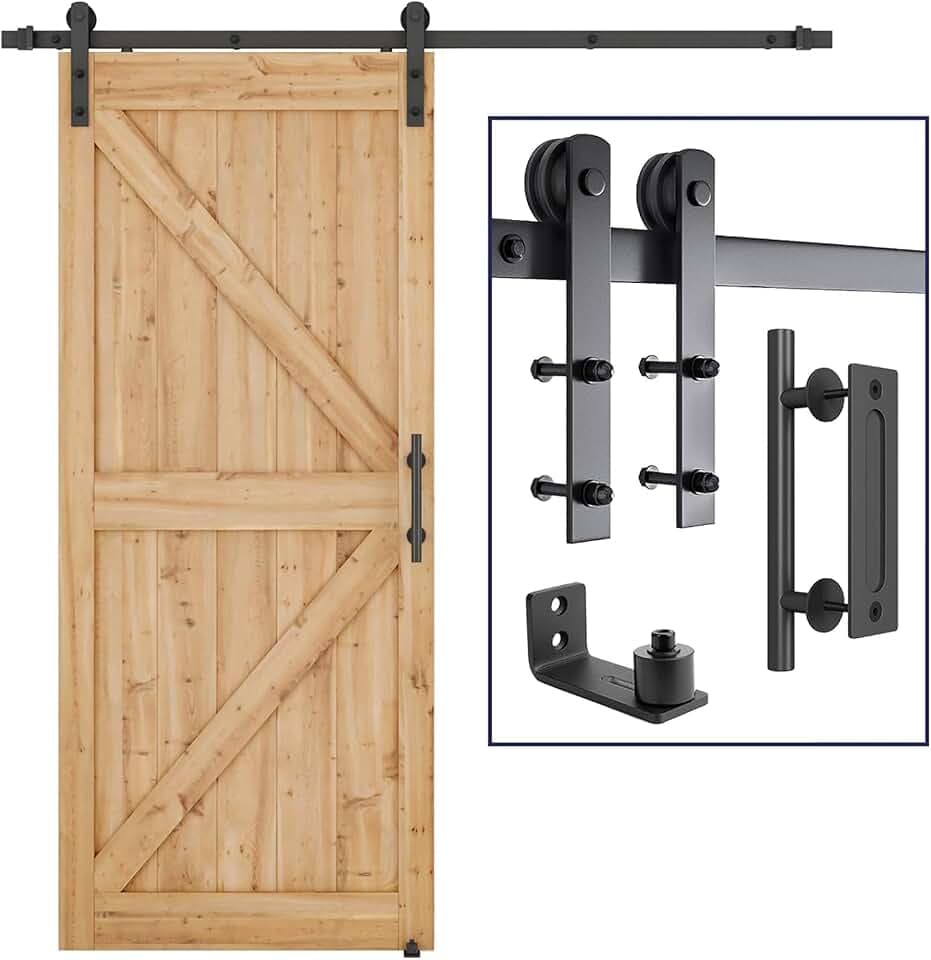SMARTSTANDARD 6.8 FT Heavy Duty Sturdy Sliding Barn Door Hardware Kit,Black