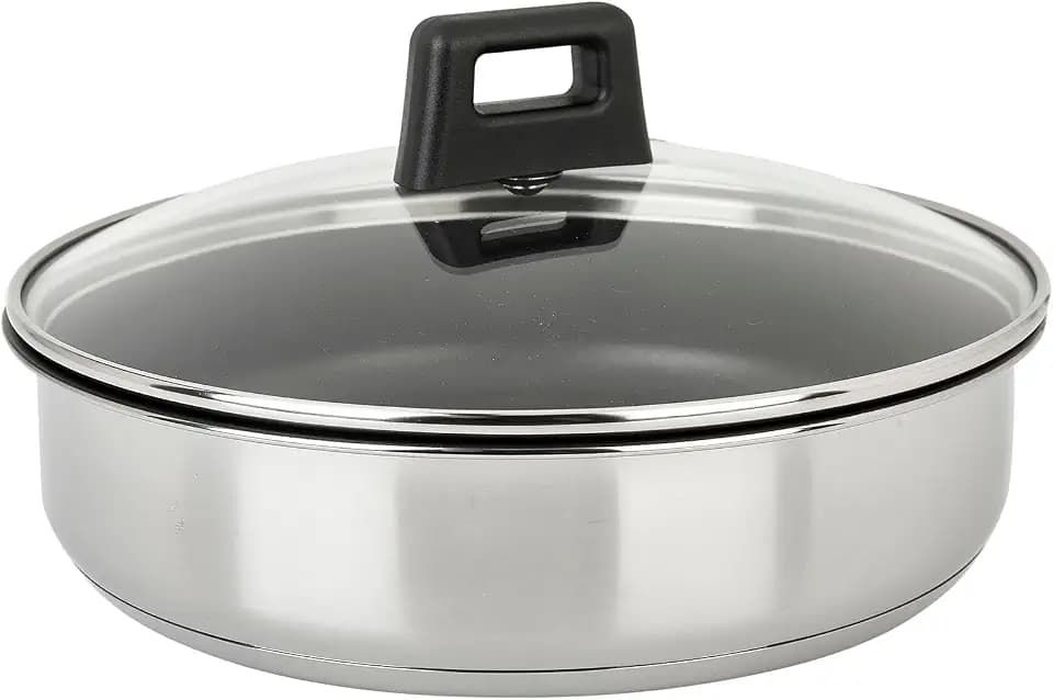 Sitram 715022 Schmorpfanne aus Edelstahl Sitramovible, Arpege, Ø 24 cm – Antihaftbeschichtung innen ohne PFOA – Dampfdeckel aus Glas – für alle Herde, auch Induktion – Griff nicht im Lieferumfang