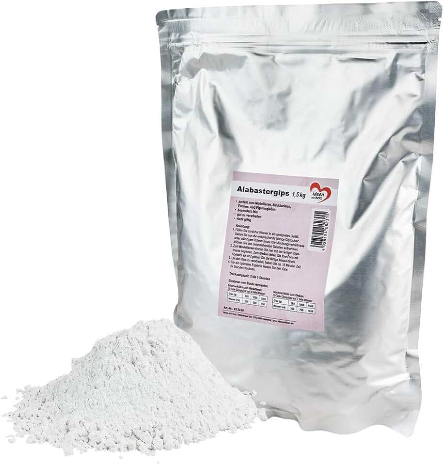 Ideen mit Herz Alabaster-Gips | Modelliergips zum Gießen | Bastelgips | feines Gips-Pulver | ideal zum Basteln & Modellieren | 1500g