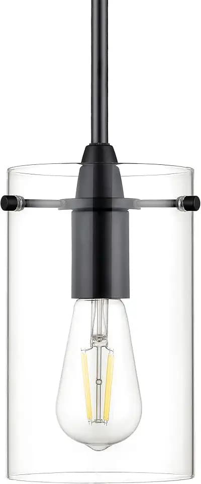 Effimero Matte Black Clear Glass Kitchen Island Pendant Light, Medium