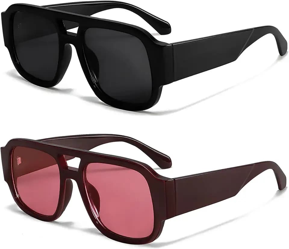 TYA Retro Oversized Aviator Sunglasses for Women Men 2026 Square Double Bridge Trendy Sun Glasses UV400