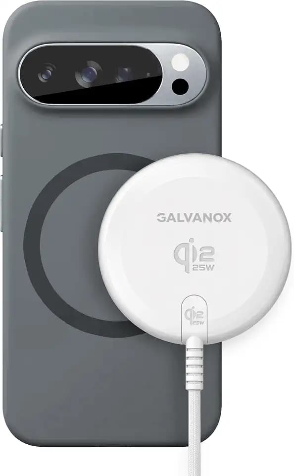 Galvanox 25W Magnetic Wireless Charger for Pixelsnap - Qi2.2 Fast Charging Pad (Compatible with MagSafe) 6FT USB-C Braided Cable for Pixel 10, 11 Pro XL (White)