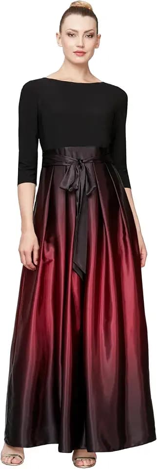 S.L. Fashions Women's 3/4 Sleeve Long Satin Mother of the Bride Dress with Pockets, Formal Party Gown