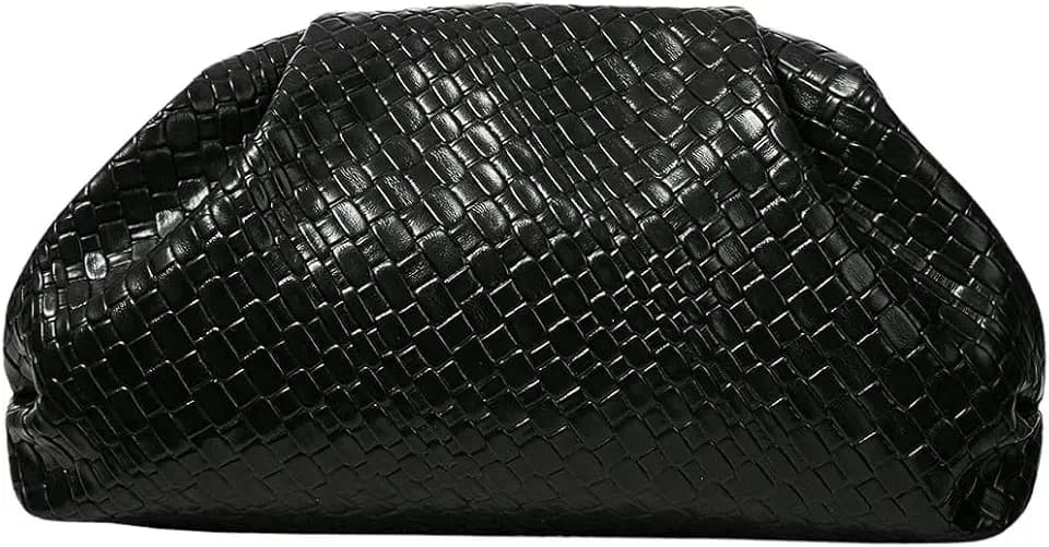 QWINEE Women's Woven Evening Bag Dumpling Clutch Purse No Strap Handbags Elegant Faux PU Leather Clutch Bag