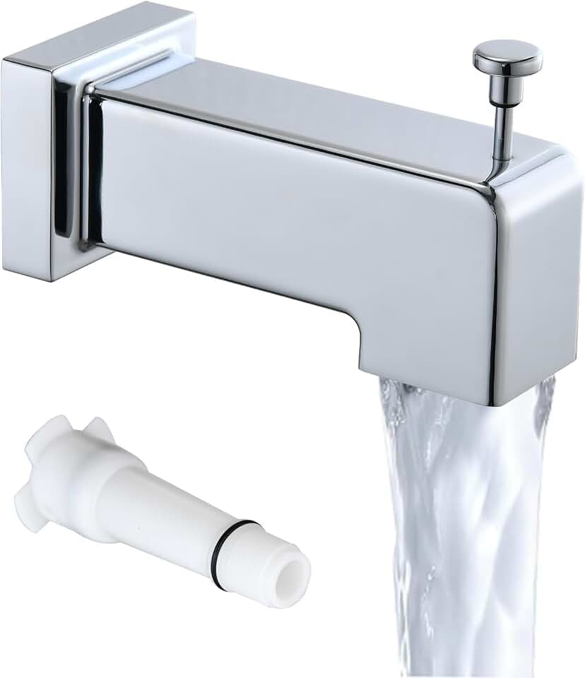 Slide-On Diverter Tub Spout - Sleek Square Design for Bathroom, Fits 1/2" Copper Pipe (5/8" OD), Child-Safe Rounded Edges, Easy Installation, Chrome