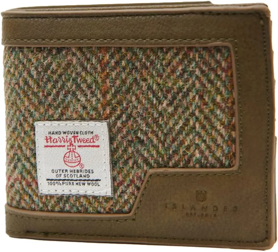 Islander Men's Wallet Harris Tweed & PU Leather (Classic, Chestnut Herringbone, 4.33'x3.74'x0.98')