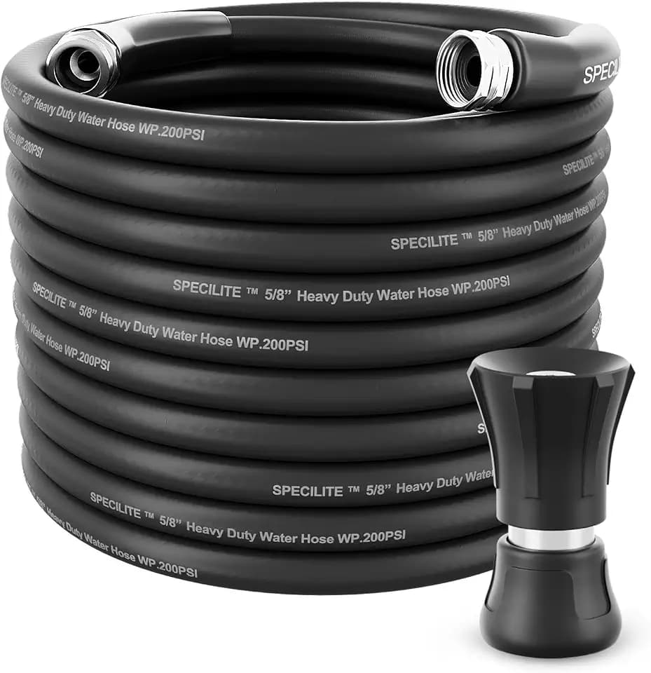 SPECILITE 5/8" Garden Rubber Hose 100 ft with High Flow Nozzle