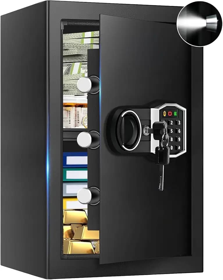 3.4 Cub Large Safes for Home, Security Fire Safe Box with Spare Keys, Alarm System, Digital Keypad and Removable Shelf, Anti-Theft Fireproof and Waterproof Safe Home for Document Medicine Valuables