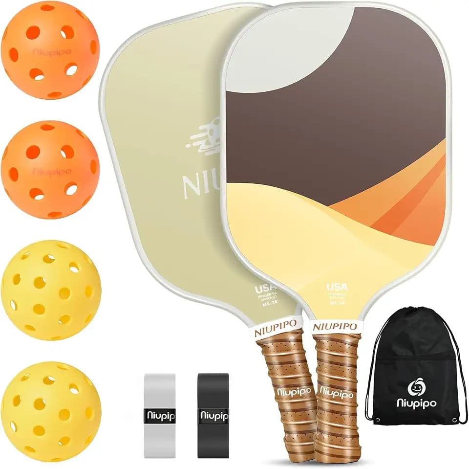 niupipo Pickleball Paddles Set of 2 or 4, USAPA Approved Fiberglass Pickleball Paddle Set with Balls and Bag, Polypropylene Honeycomb Core, Lightweight Pickleball Paddles for Beginners Men Women