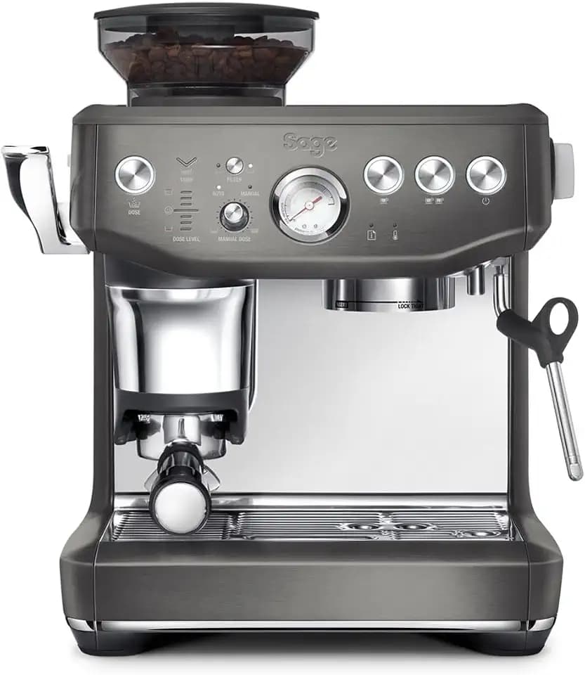 Sage The Barista Express Impress, Schwarzer Edelstahl | Kaffeemaschine mit manuellem Milchaufschäumer & integriertem Mahlwerk, Intelligente Dosierung, 25 Mahlgradeinstellungen