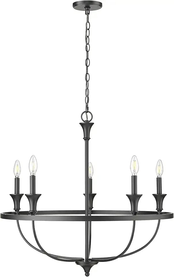 ML Lighting 28005-MB Emery 5-Light Chandelier Ceiling Light in Matte Black Finish