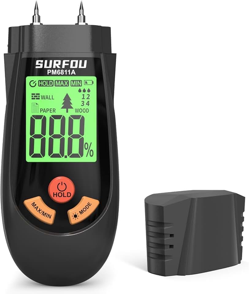 SURFOU Feuchtigkeitsmessgerät für Wand, Holz, Papier, Digitaler Feuchtigkeitsmesser mit 3 Modi & LED-Display mit 3-Farb-Alarm, Feuchtemessgerät für Bau, Heimwerker, Renovierung