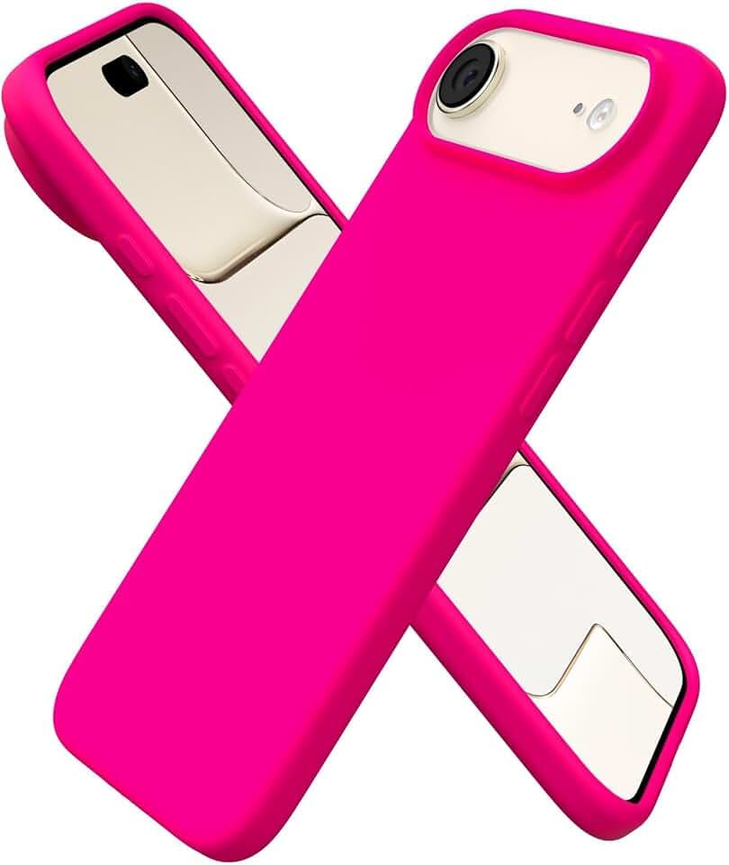 ORNARTO for iPhone Air Case 6.5", Slim Liquid Silicone 3 Layers Soft Gel Rubber Shockproof Protective Cover with Anti-Scratch Microfiber Lining-Hot Pink