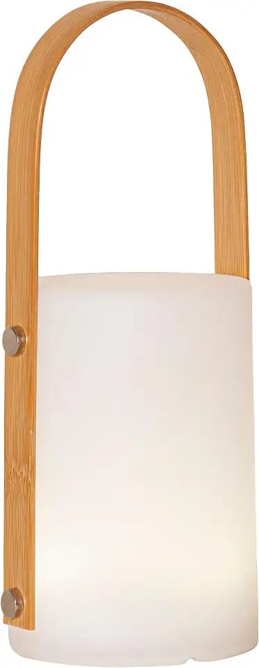 LED-Laterne, Kunststoff/Bambusgriff, weiß, inkl. USB-Ladekabel, outdoor