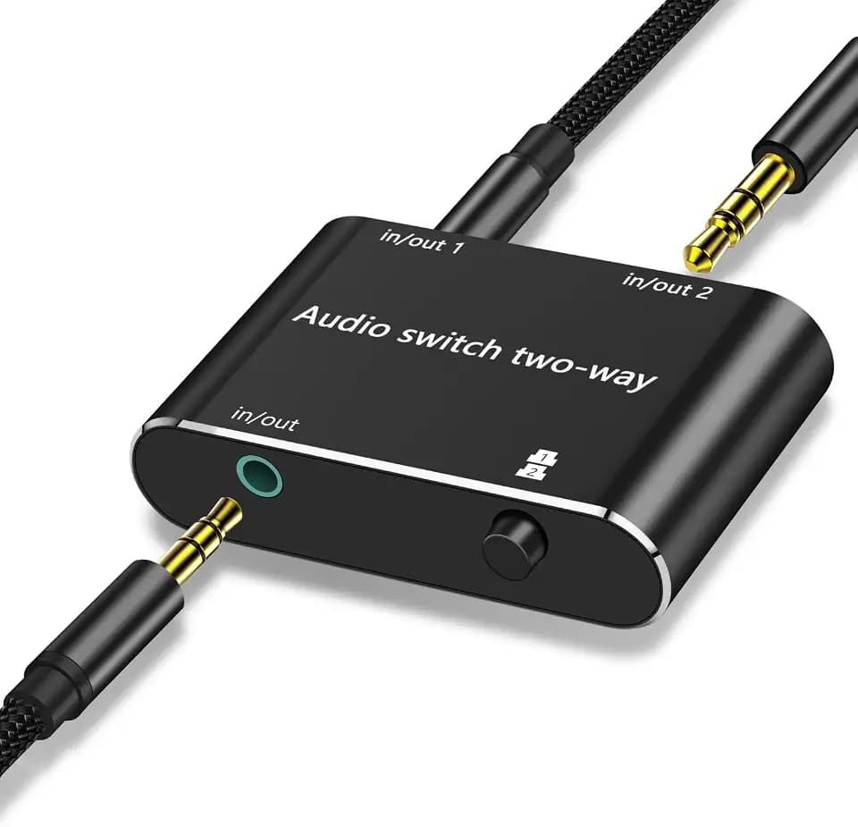 3.5mm Audio Switcher, 2 in 1/1 in 2 Out, Bidirectional Stereo Audio Switch