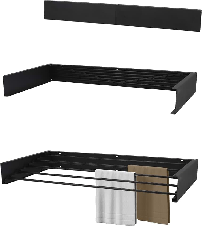 Wäscheständer Ausziehbar Komplett Schwarz 80cm – Pulverbeschichtetes Aluminium - 4m Trockenlänge - Wäschetrockner Wand - Wäscheständer Wand