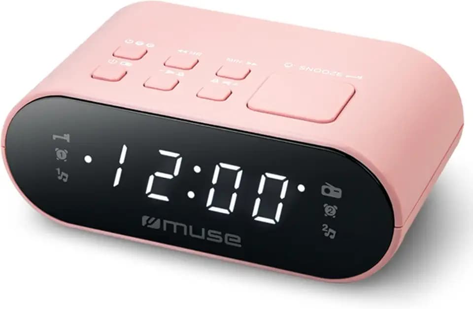 MUSE Dual-Wecker Radio Rosa mit UKW-PLL, Dual-Alarm & LED-Anzeige