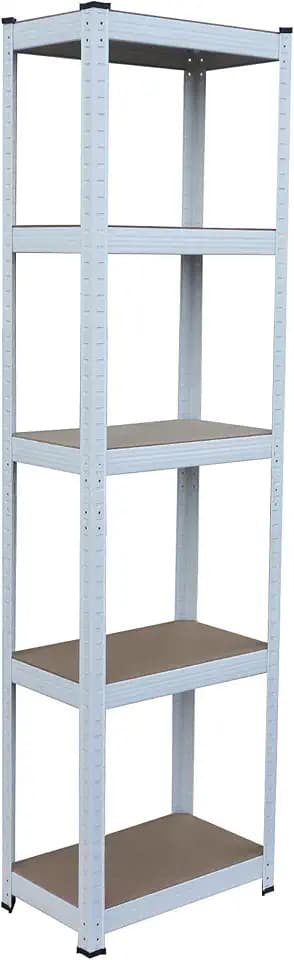Relaxdays Schwerlastregal, Größenwahl, 875 kg, 5 Ebenen, Lagerregal Keller & Garage, zum Stecken, weiß/braun