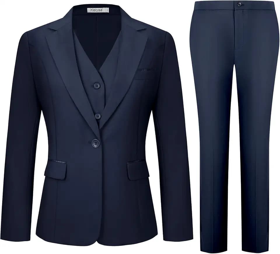 Kelyaa Women's 3 Piece Pant Suit Business Blazer Vest & Pants Set