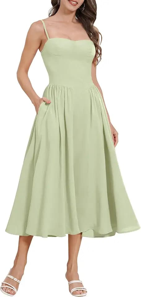OMEWEE Damen-Sommerkleid, Sommer, Riemchen, Blumenmuster, Maxikleid, fließend, plissiert, Partykleid mit Tasche für den Alltag, Urlaub, Reisen, Hochzeit