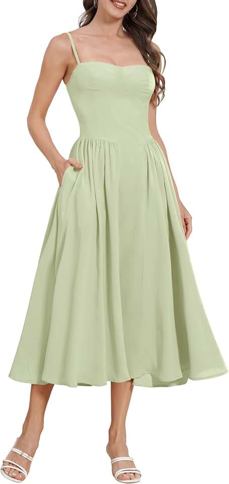 OMEWEE Sommerkleid Damen Sexy Ärmellos Spaghettiträger Freizeitkleid Böhmisch Maxikleid A-Linie Strandkleider mit Tasche