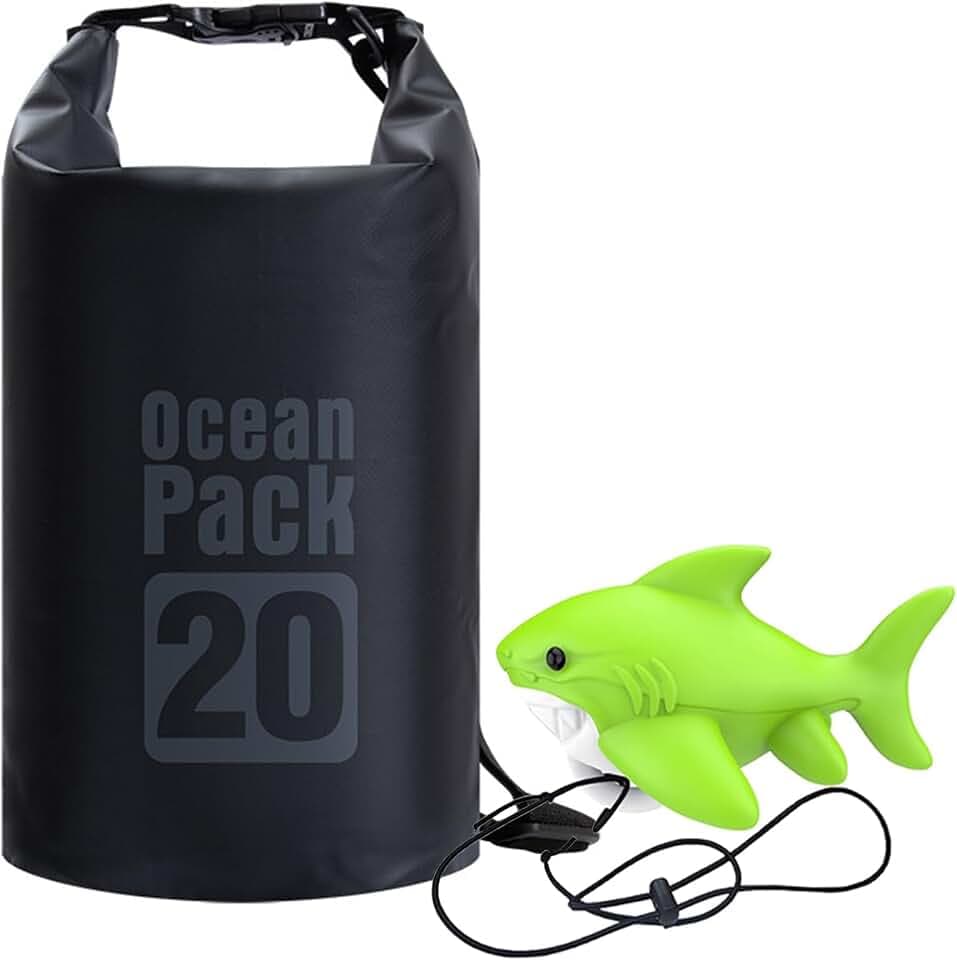 Shark-Shaped Anchor Buoy with 20L Waterproof Dry Bag Kayak Anchor Marker Float Set High Visibility Heavy-Duty Roll Top Dry Sack for Gear Protection for Kayaking Boating Jet Ski Paddle Board
