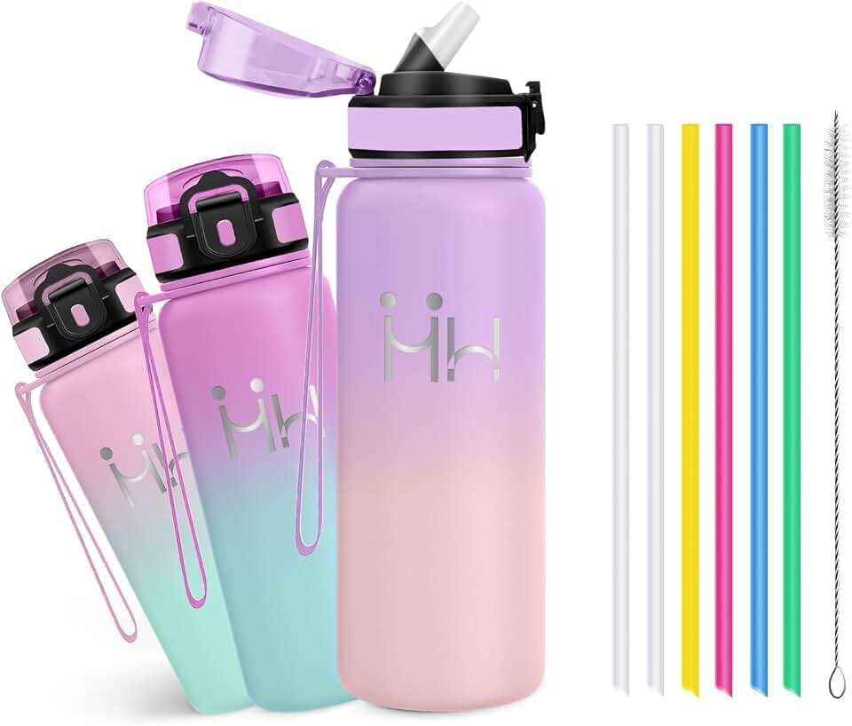 Trinkflasche Edelstahl 750ml - Trinkflasche Edelstahl - Isolierflasche Doppelwandig - 100% Auslaufsichere - Flip Cover Trinkflaschen mit Strohhalm - Thermos für Sport, Fitness, Gym