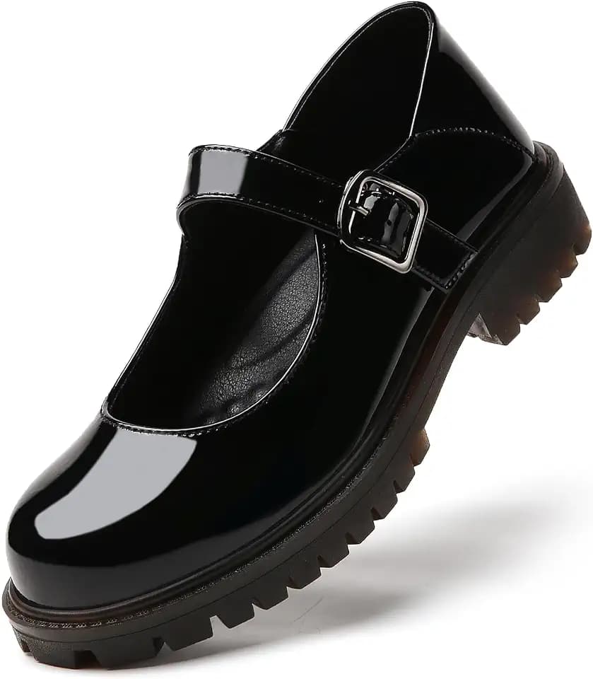 Mary Jane Shoes for Women Flats Black leather Platform School Non Slip Work
