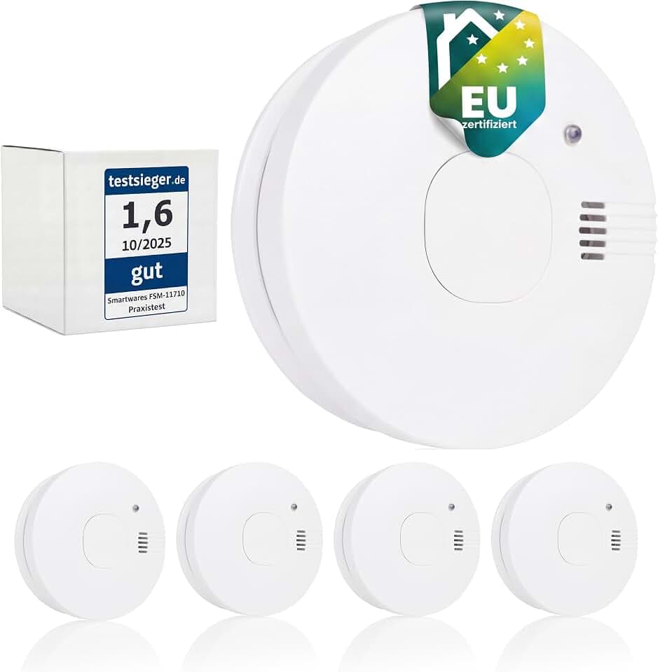 Smartwares Rauchmelder - 4 Stück– Austauschbare Batterie – 10-Jahres-Sensor