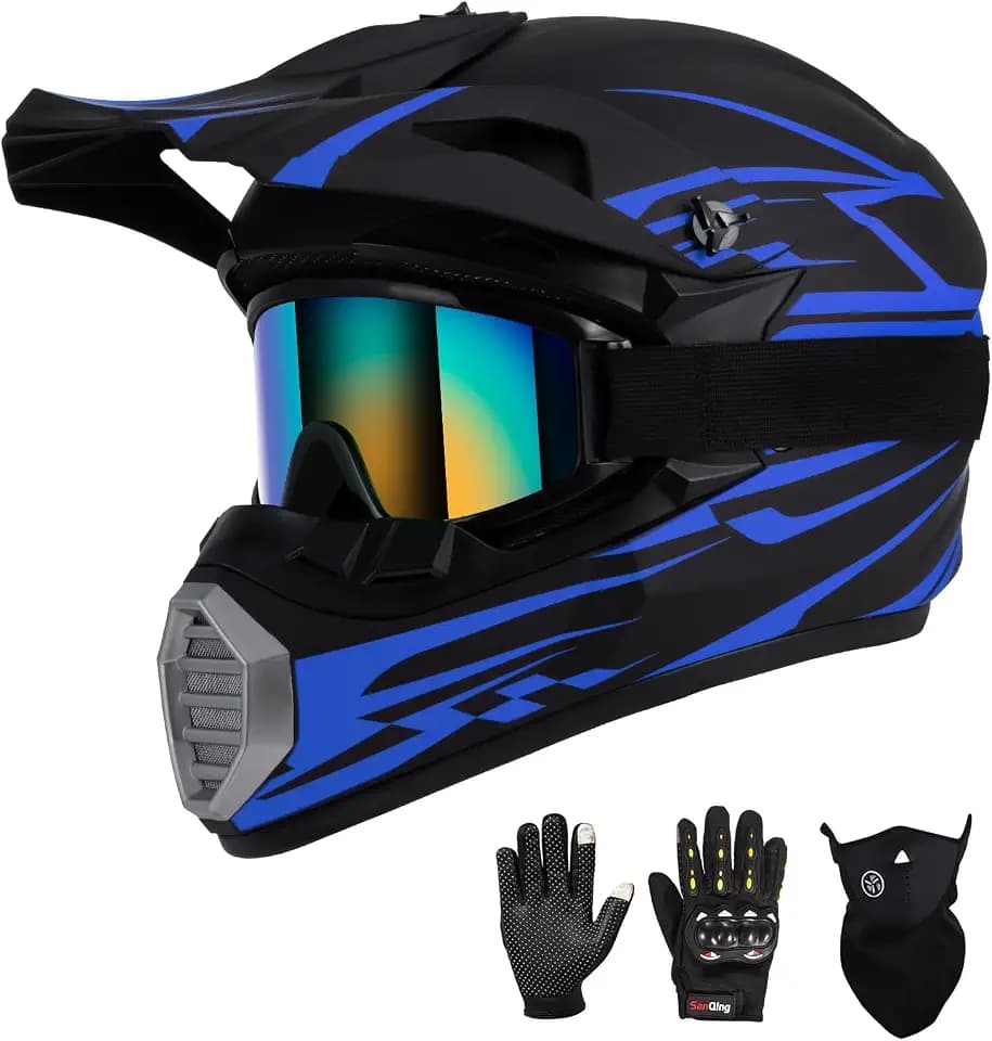 Youth Kids Dirt Bike Helmet DOT Approved, Full Face Motocross Helmet Set