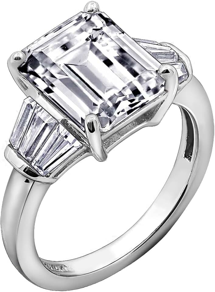 DIAMONBLISS Emerald Cut Ring for Women 925 Sterling Silver Prong Set Engagement Cocktail Ring Band | 3.60 Carats Cubic Zirconia CZ Simulated Diamond