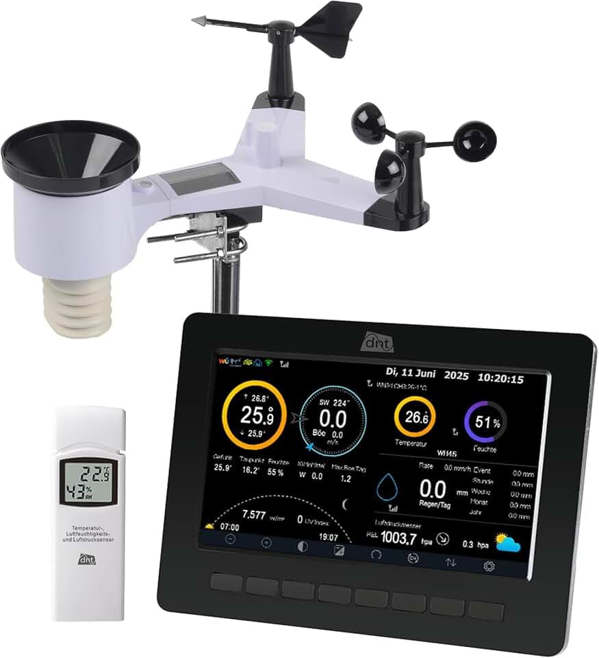 dnt WiFi-Wetterstation WeatherScreen PRO V2, Wetter- und Raumklima stets unter Kontrolle, DNT000026, Weiß, Schwarz