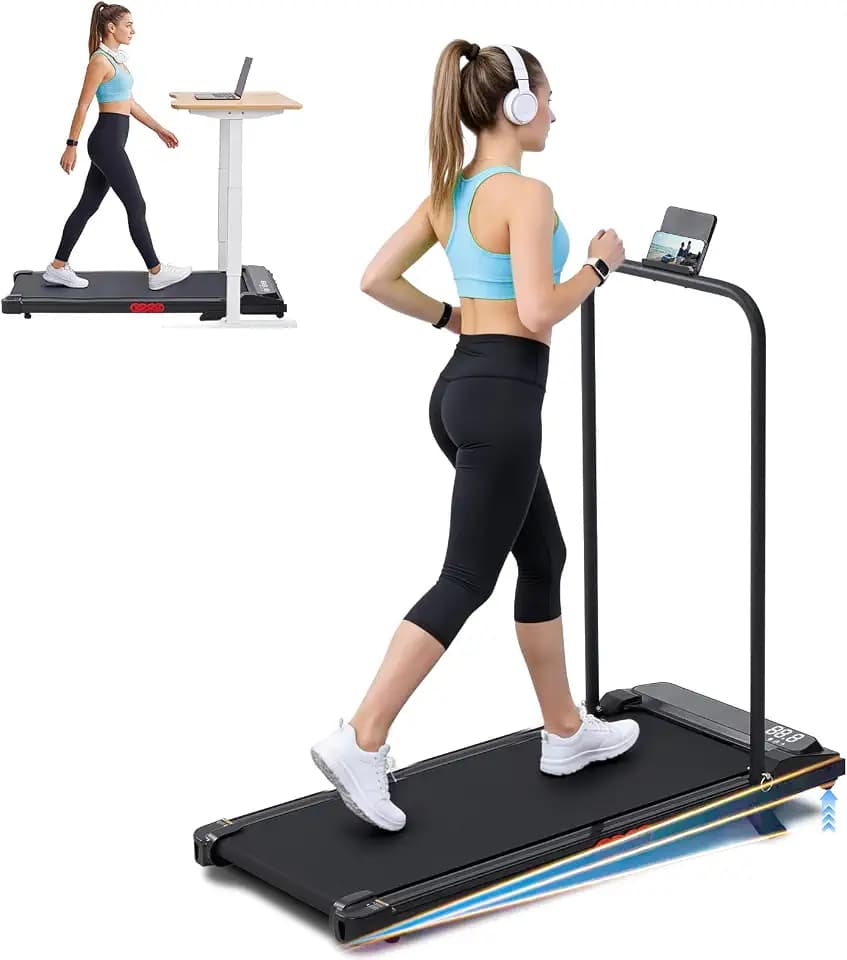 Portable Walking Pads Treadmill with Incline Handle Bar for Home, 3.0HP Electric Treadmills for Home Small, 0.6-7.6MPH Treadmill with Handles, 2026 Upgrade Treadmills with 350 lb Capacity