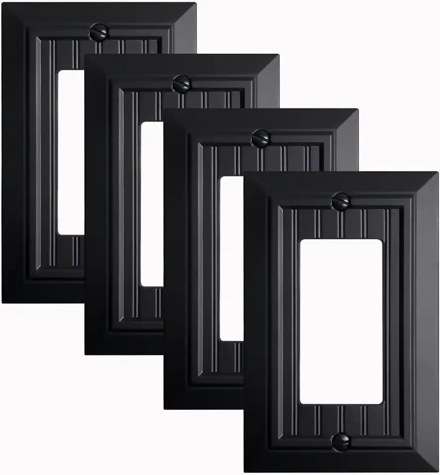 Black Classic Beadboard Wall Plates,Light Switch Covers,Electrical Outlet Covers, Switch Plates of Various Combination, Nature Bamboo Fiber Wall plate (1 Gang Decorator 4PK)