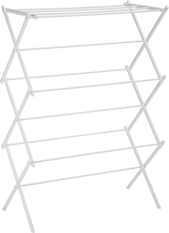 Amazon Basics Foldable Portable Clothes Drying Rack for Indoor Air Drying, Collapsible Design, 14.5" D x 29.5" W x 41.8" H, White