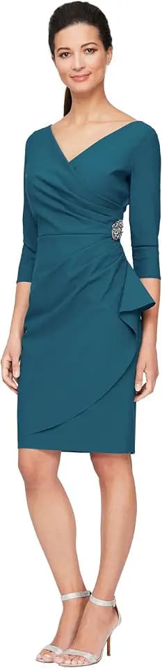Alex Evenings Women's Slimming Short Sheath 3/4 Sleeve Cocktail Dress, Wedding Guest