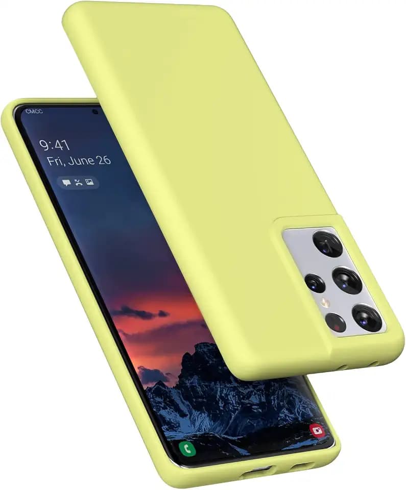Designed for Galaxy S21 Ultra Case, Liquid Silicone Gel Rubber Shockproof Case Soft Microfiber Cloth Lining Cushion Compatible with Galaxy S21 Ultra 5G 6.8 inch (Avocado Yellow)