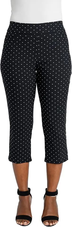 Briggs New York Women's Pull on Stretch Capri Pants High Waist Crop Straight Leg with Pockets 21” Inseam