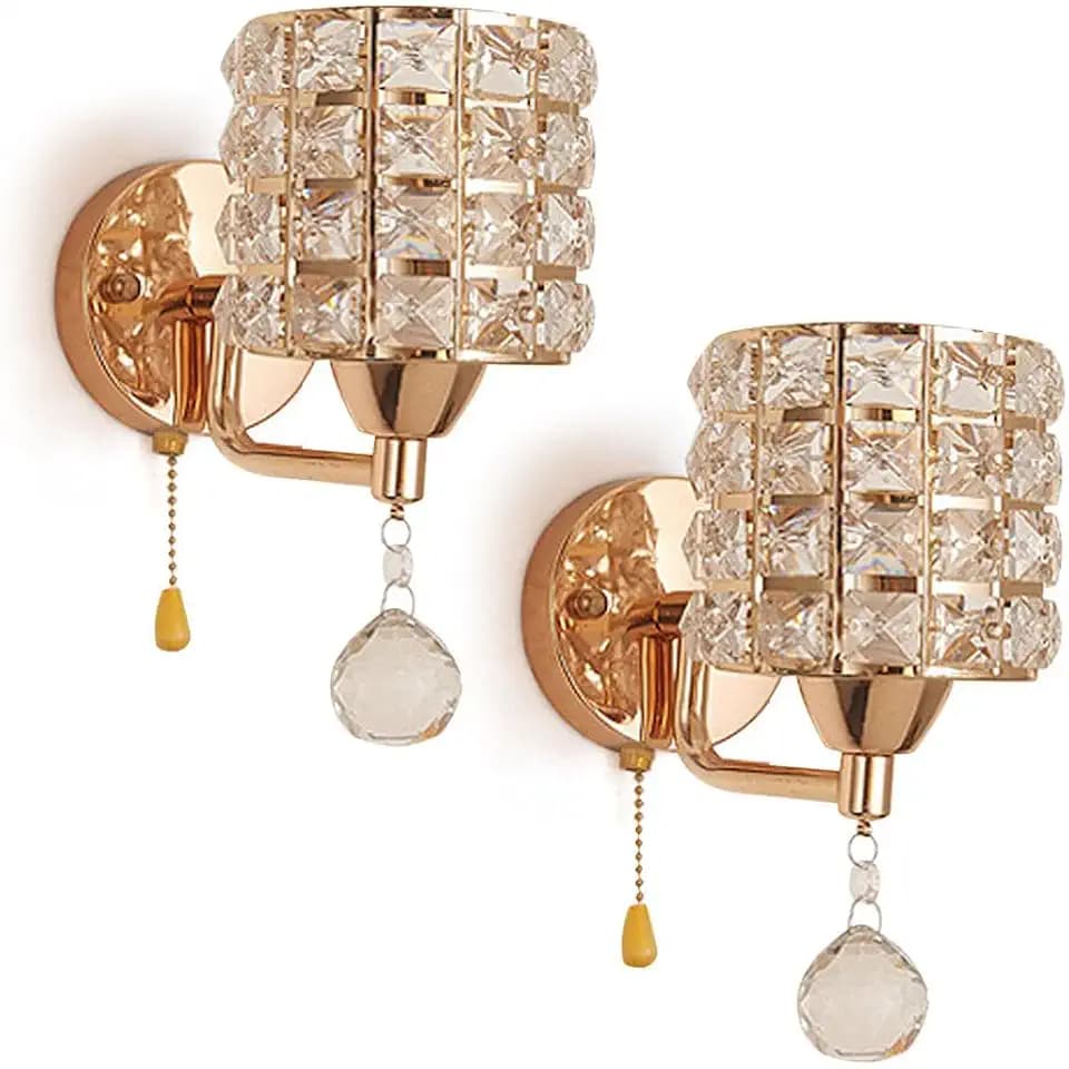 Modern Luxury Gold Crystal Wall Sconces Set of 2, Hardwired Lights Standard E26 Socket Decorative Light Fixture for Bedroom, Living Room, Hallway -Bulbs NOT Included Professional Installation Required