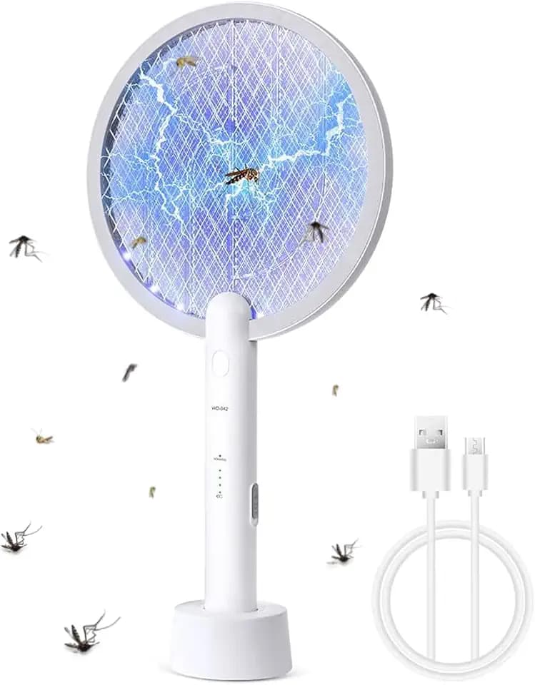 Flintronic Elektrische Fliegenklatsche, 3000V Fliegenklatsche Elektrisch, Insektenvernichter mit USB-Ladestation, Fliegenvernichter mit Hellen LED-Leuchten, für Mücken, Wespen, Schädlinge, Insekten