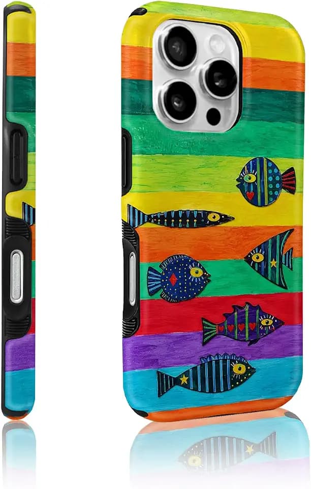 2-in-1 Magnetic Case for iPhone 16 Pro,Double Layered Hybrid Anti Slip Shock Absorbing Daily Commuting Matte Cover for Girl/Women Compatible with iPhone 16 Pro Rainbow Folk Fish