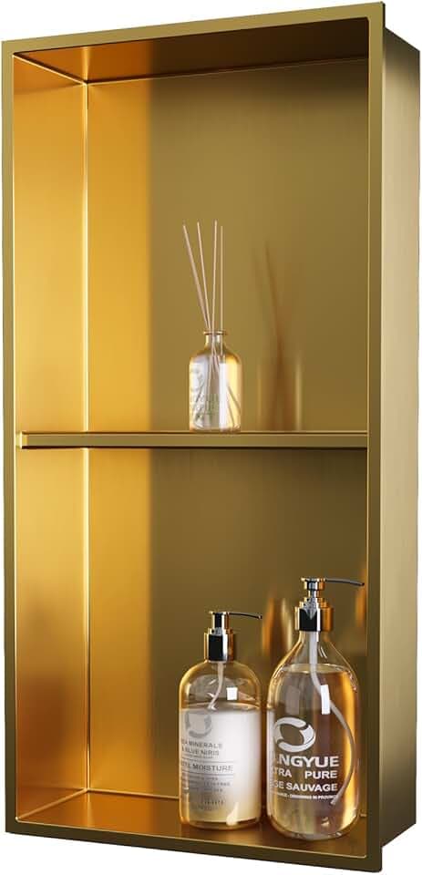 Shower Niche No Tile Needed: 12"x24" Recessed Wall Shelf - Brushed Gold