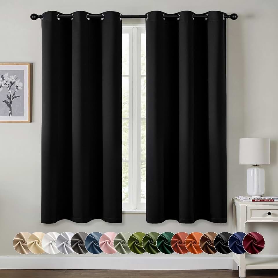 MIULEE Blackout Curtains for Bedroom 2 Panels 40 x 63 Inch Long Black