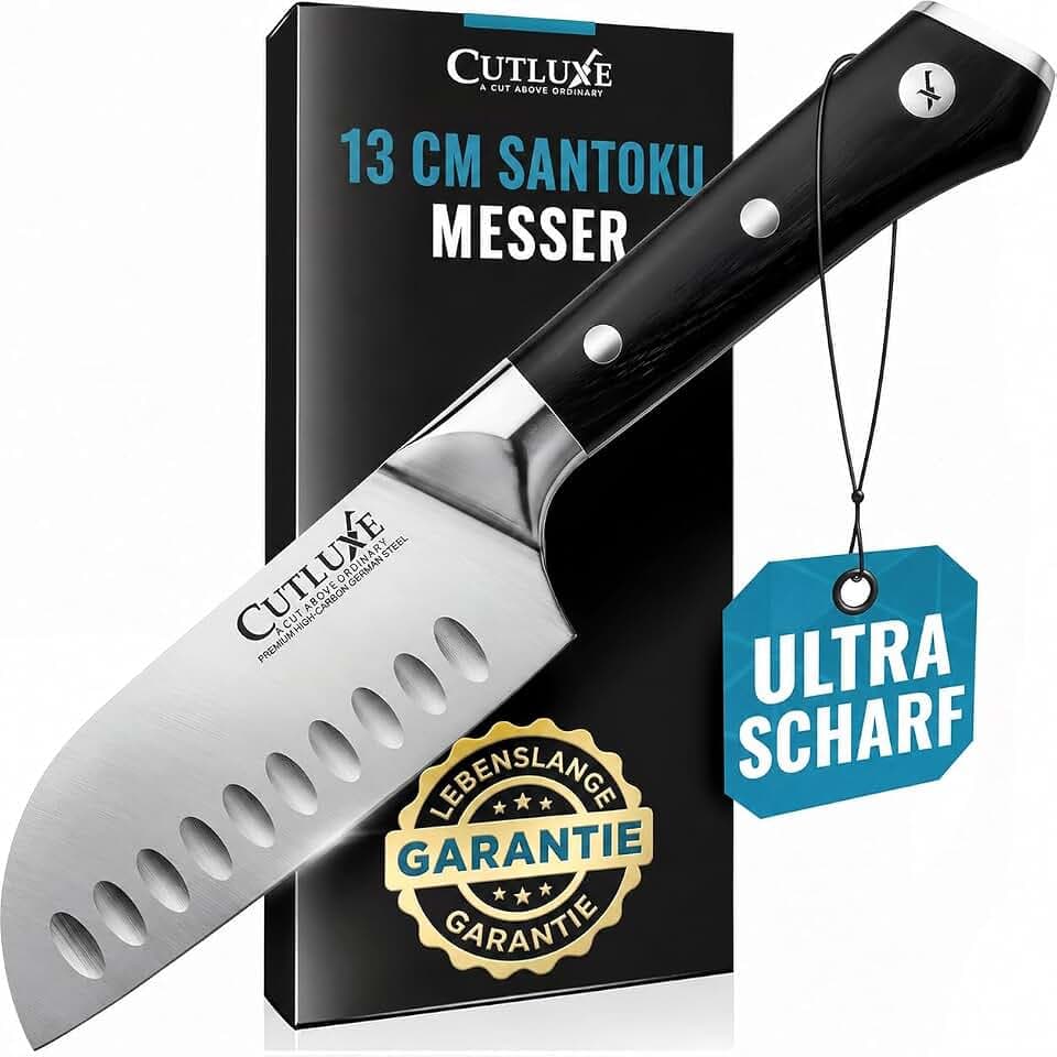 Cutluxe Santoku Messer 13cm – Küchenmesser aus deutschem Stahl, Scharf