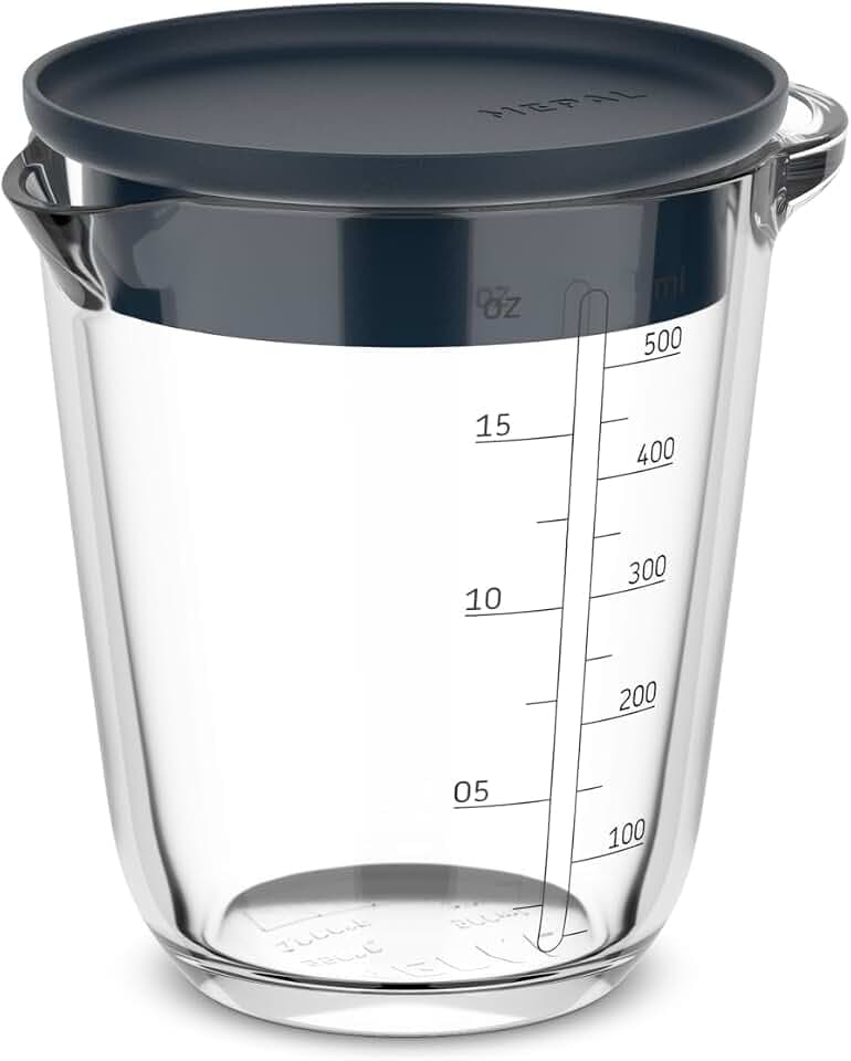 Mepal - Glas Messbecher mit Deckel Chef it - Leicht ablesbare, eingravierte Skala - Mikrowellen- & Backofengeeignet (ohne Deckel) - Hochwertiges Glas - Spülmaschinengeeignet - 500 ml - Navy